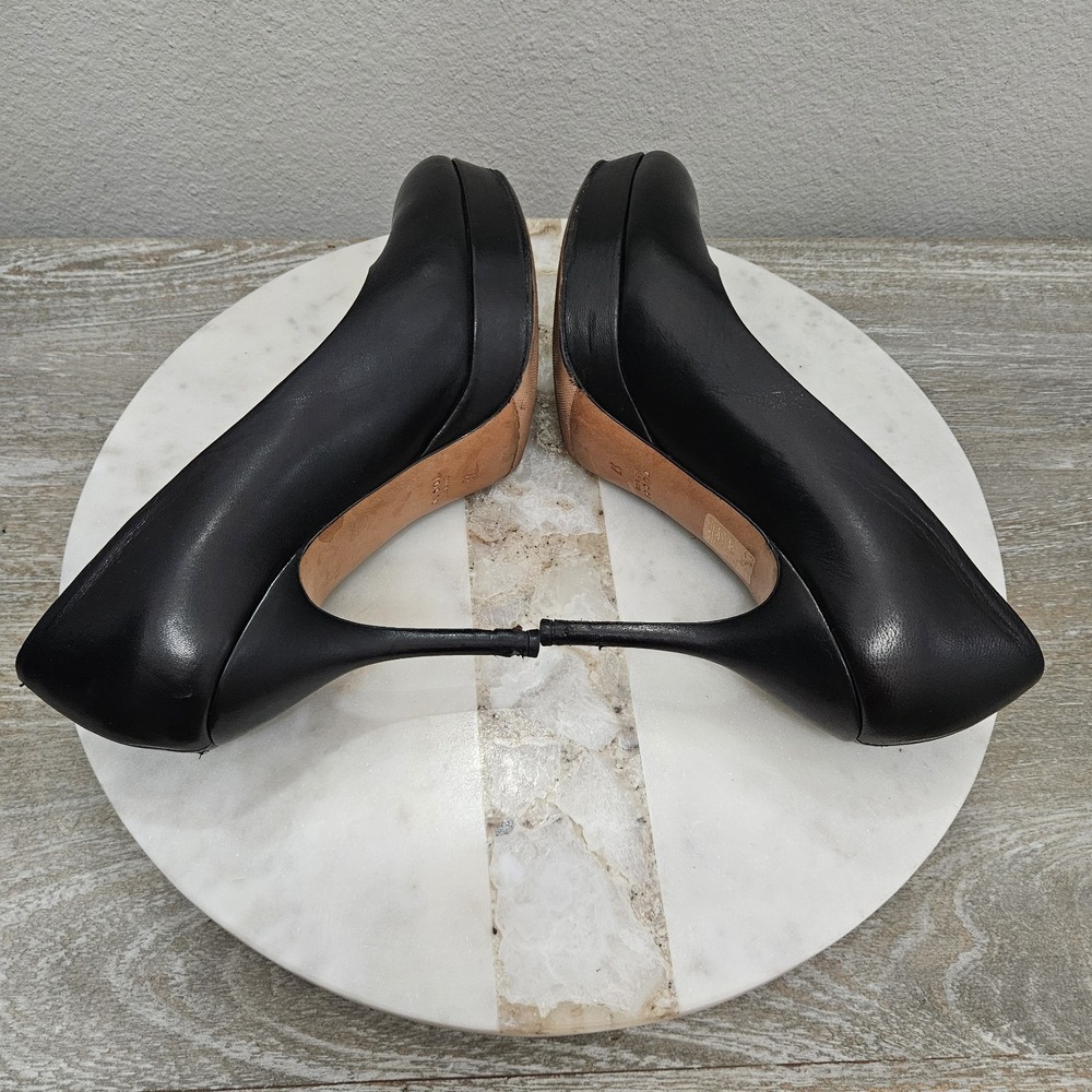 Gucci Black Leather Platform Pumps Heels Sz 37 US 7 - Picture 8 of 14
